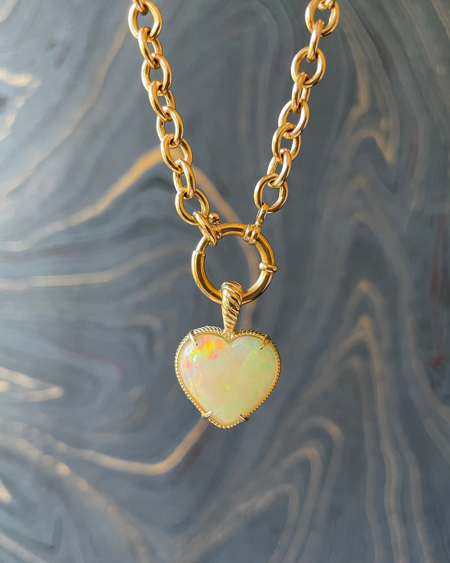 Big Twisted Heart Opal Pendant - 14k