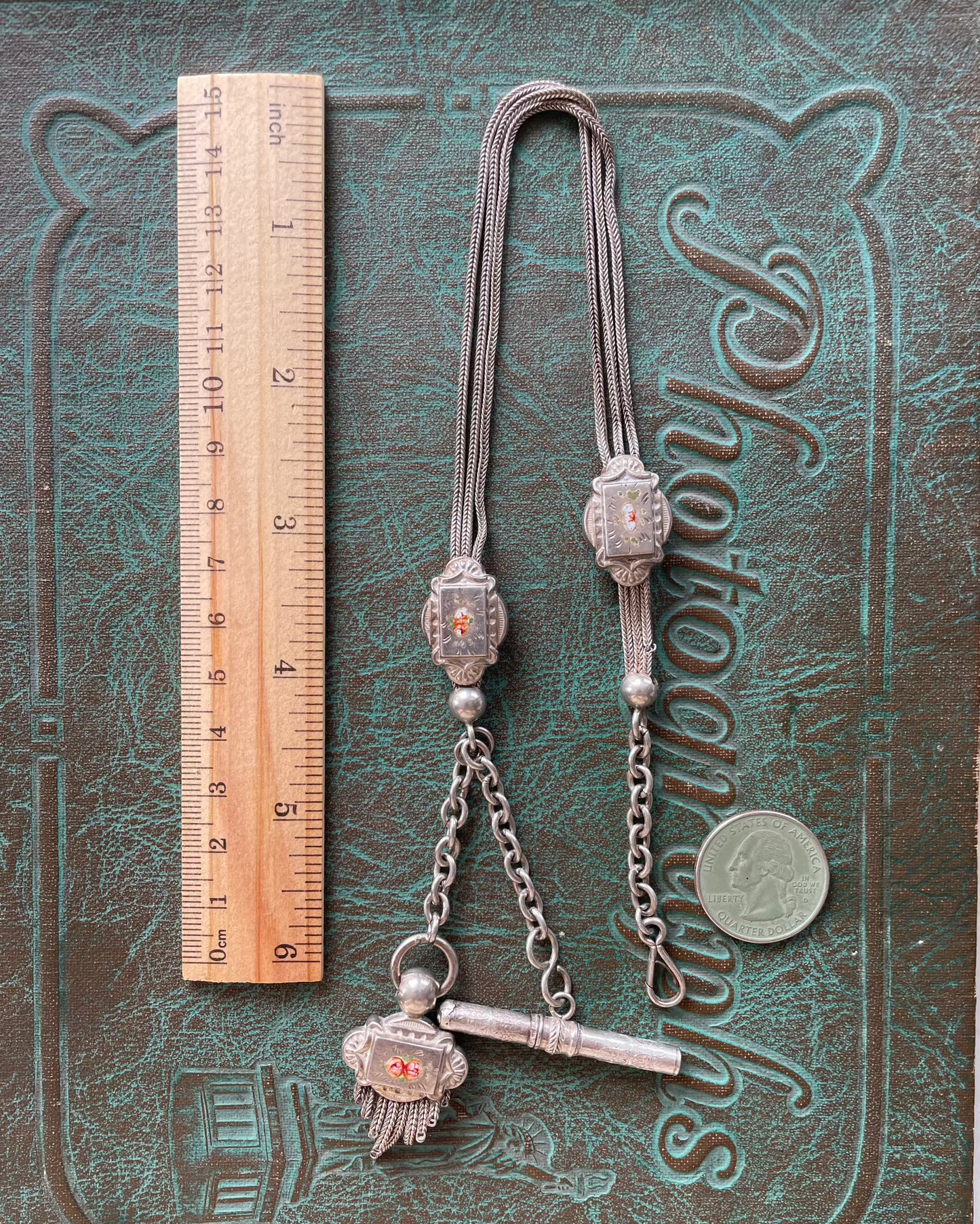 Enamel Rose Watch Chain - Silver