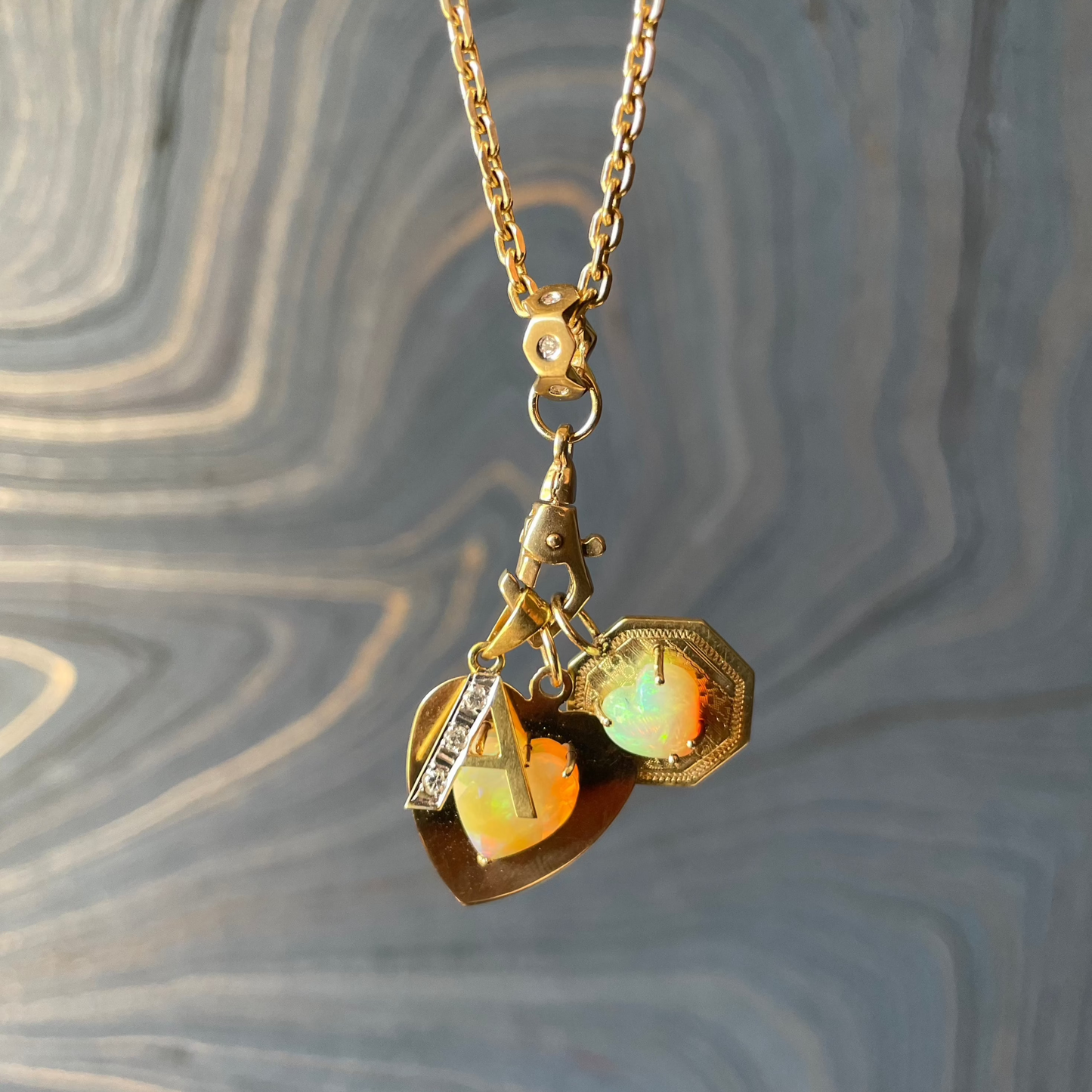 Hex Pointer Clasp Charm - 14k