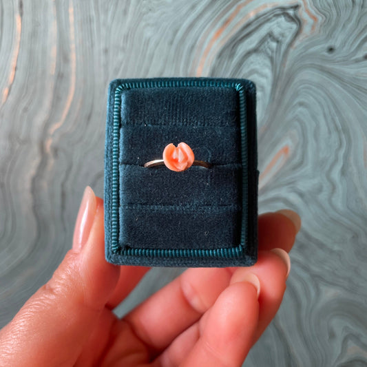 Coral Rose Ring - 10k Yellow Gold