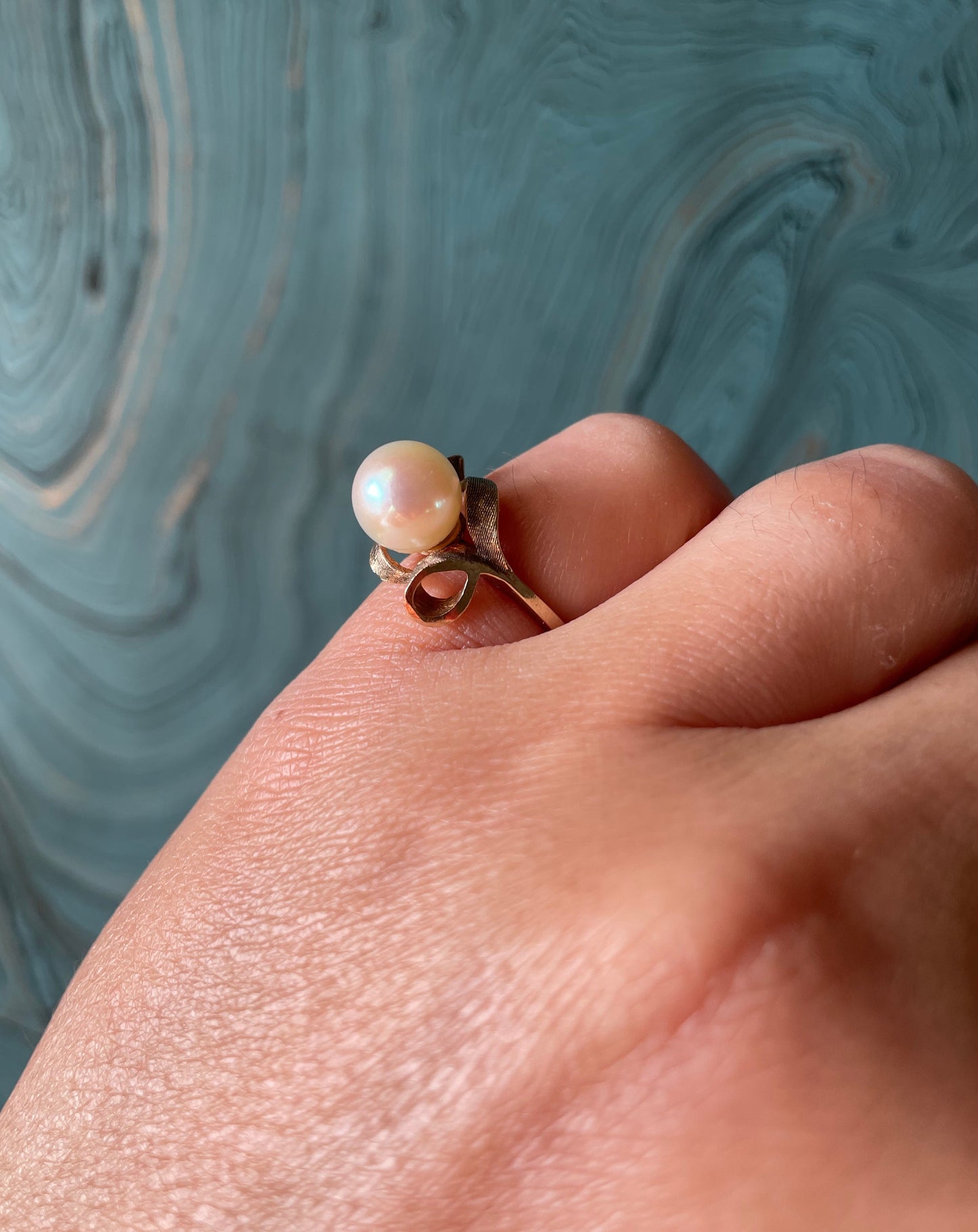 Pearl Leaf Ring - 10k Yellow Gold