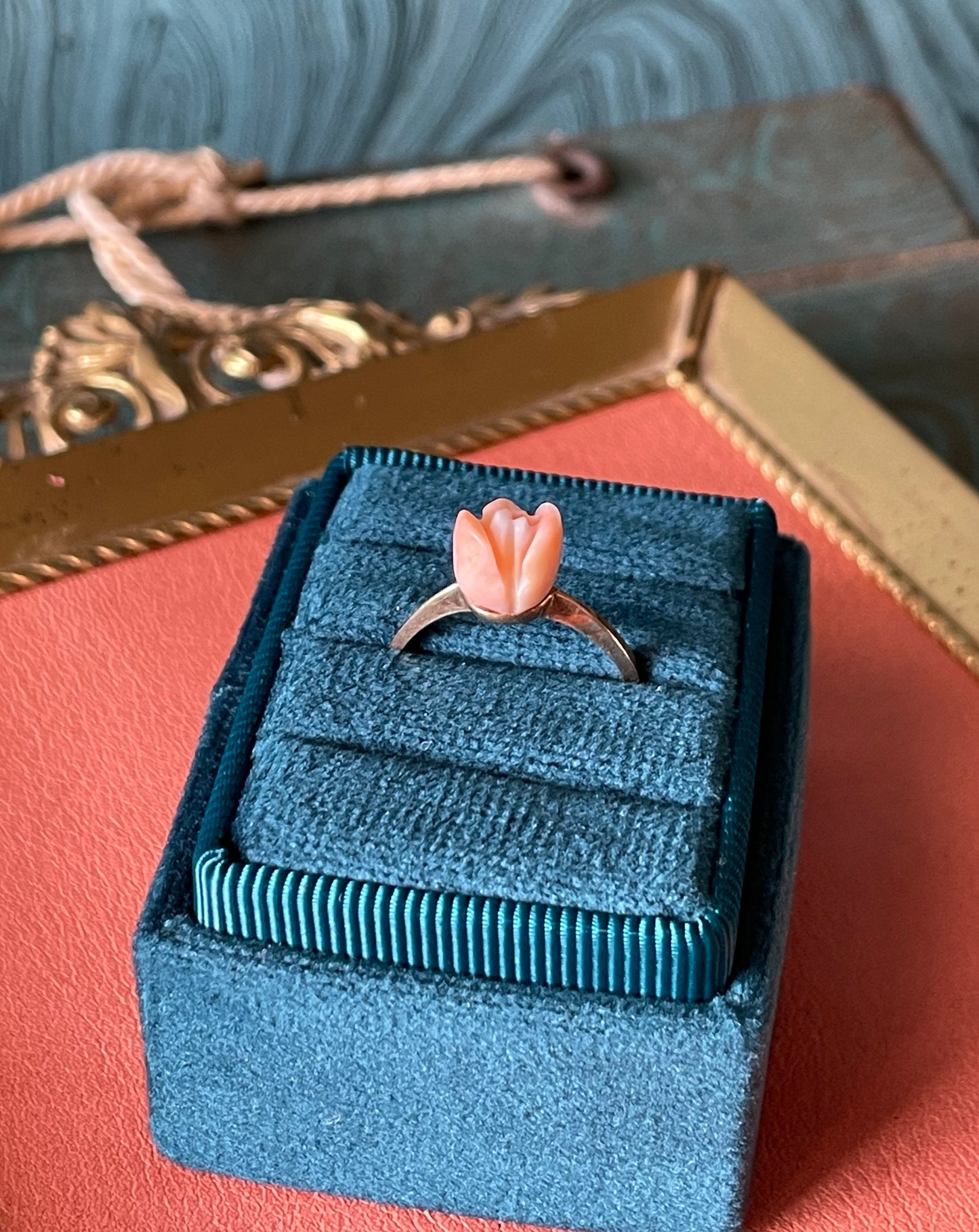 Coral Rose Ring - 10k Yellow Gold