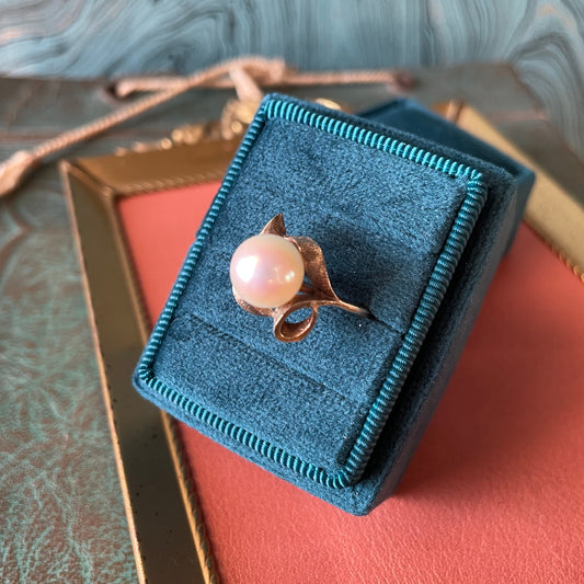 Pearl Leaf Ring - 10k Yellow Gold