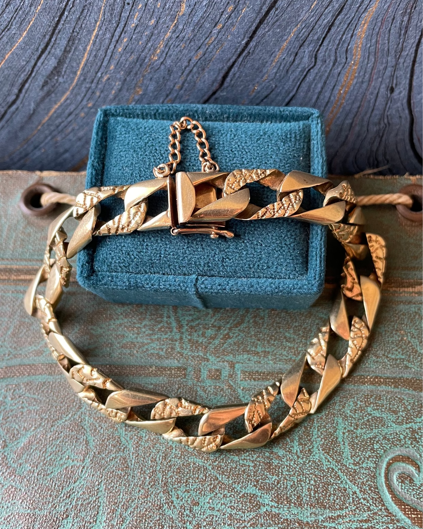 Two Texture Curb Bracelet - 14k