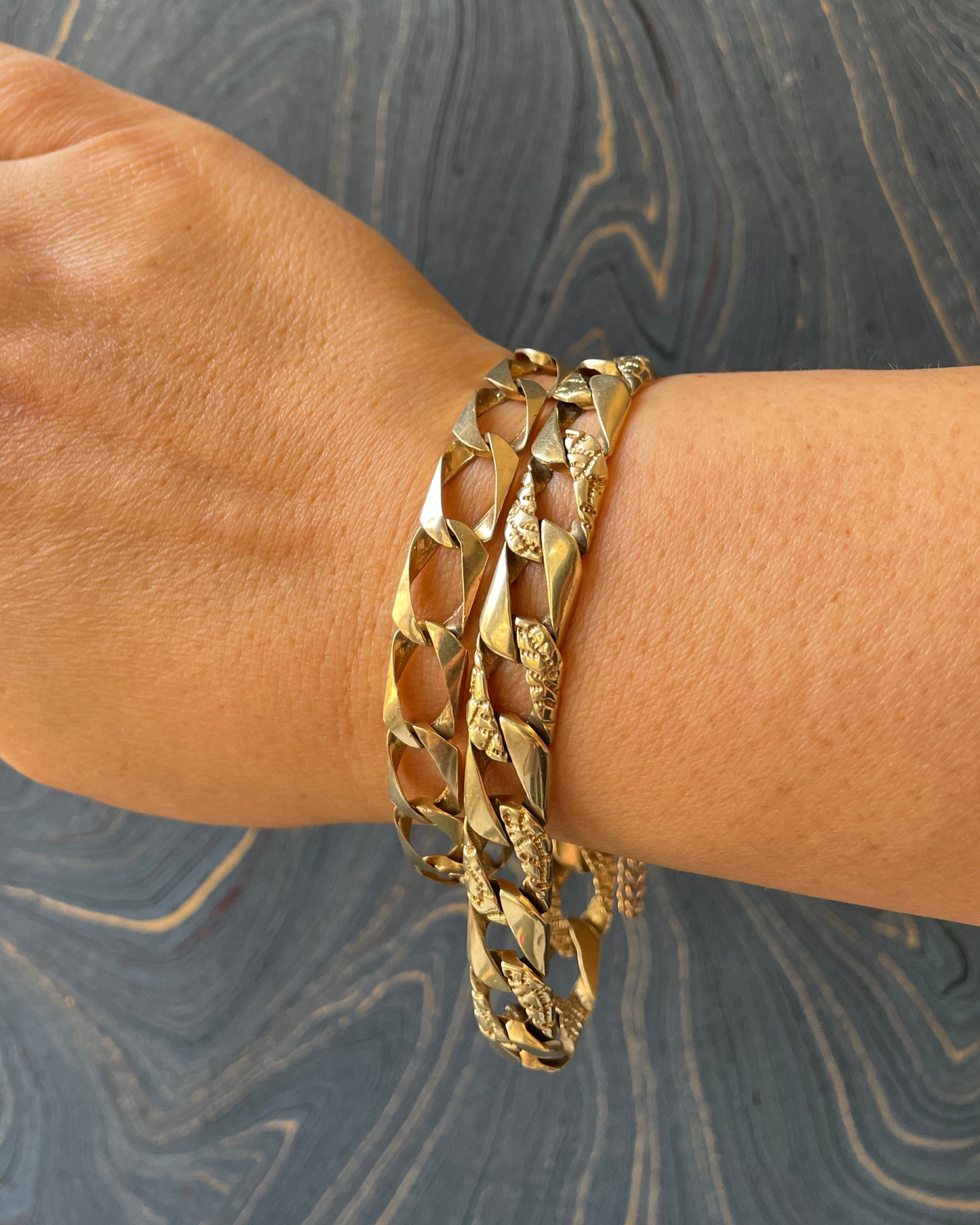 Two Texture Curb Bracelet - 14k
