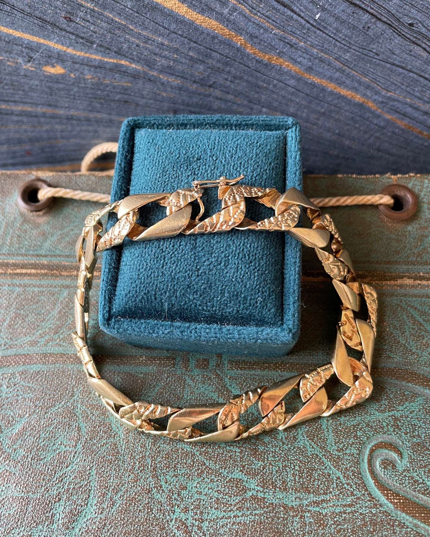 Two Texture Curb Bracelet - 14k