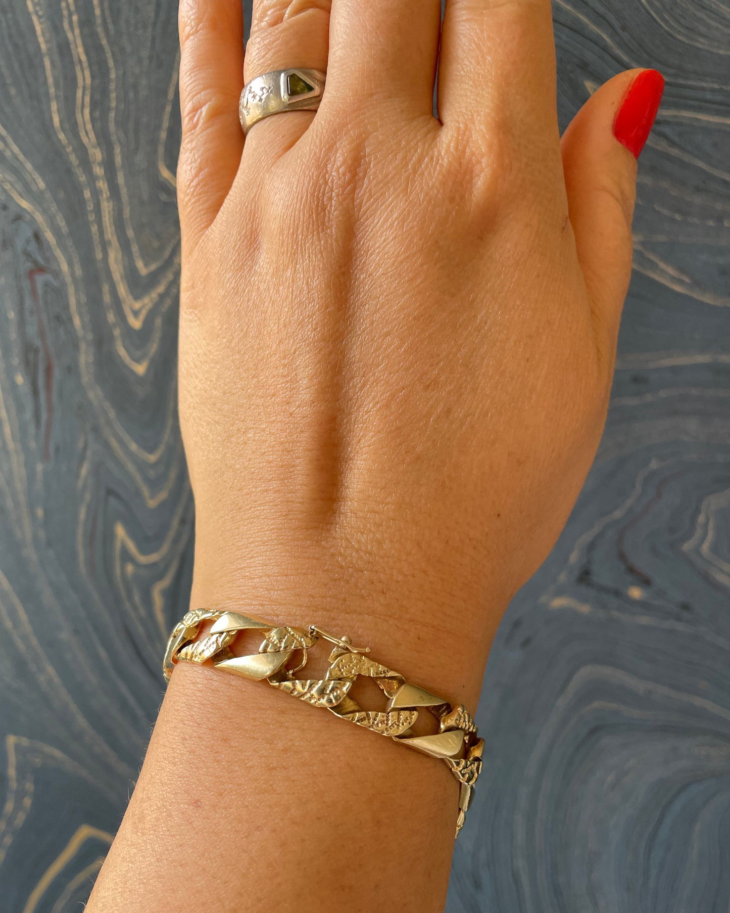 Two Texture Curb Bracelet - 14k