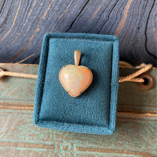 Big Twisted Heart Opal Pendant - 14k