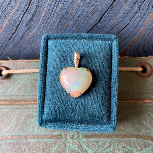 Big Twisted Heart Opal Pendant - 14k