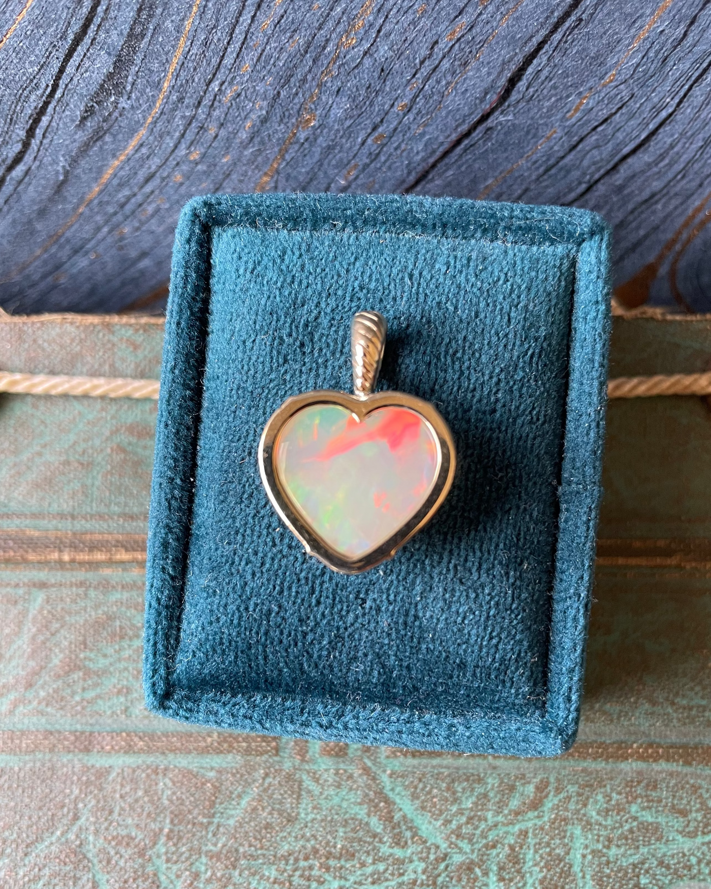 Big Twisted Heart Opal Pendant - 14k
