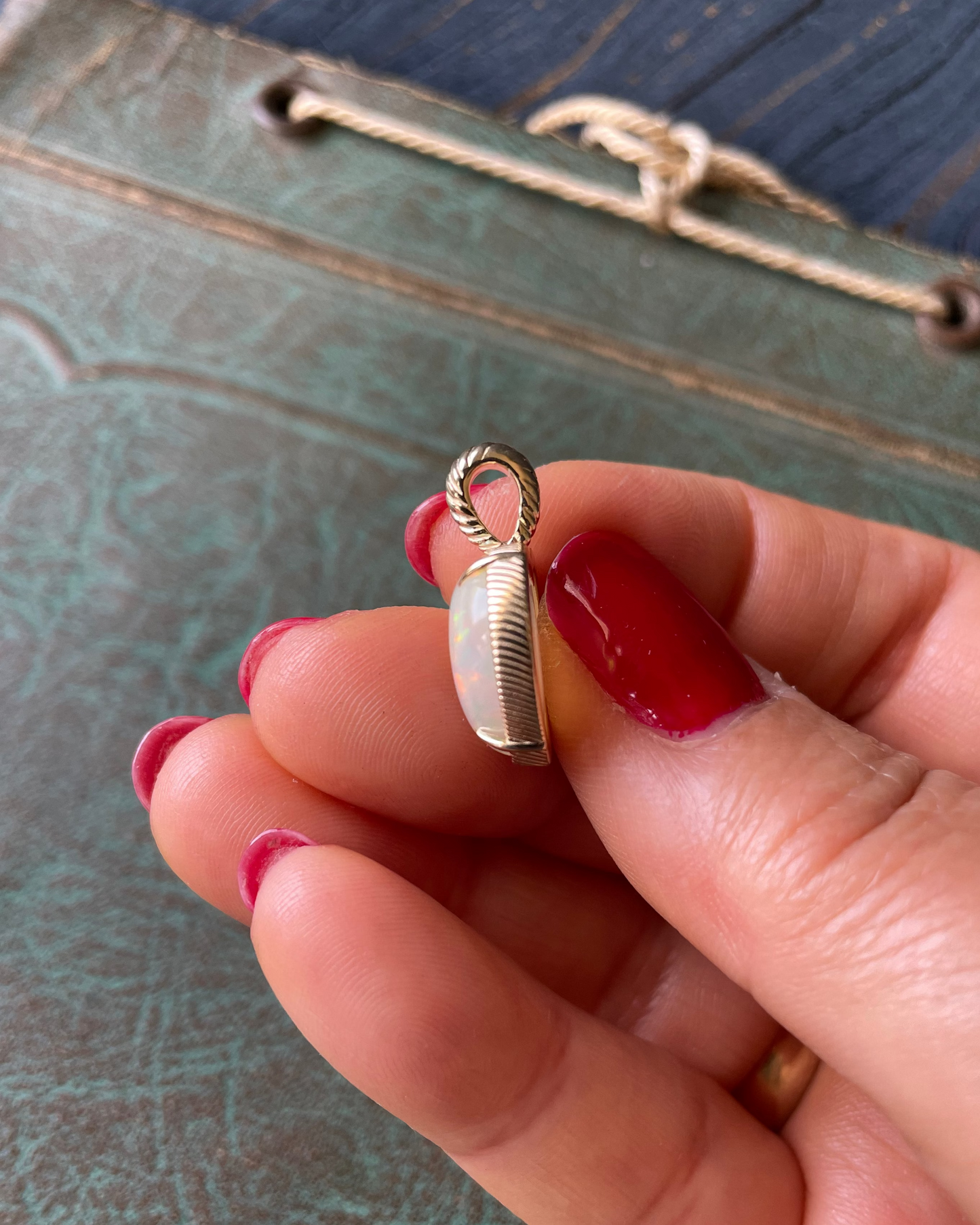 Big Twisted Heart Opal Pendant - 14k