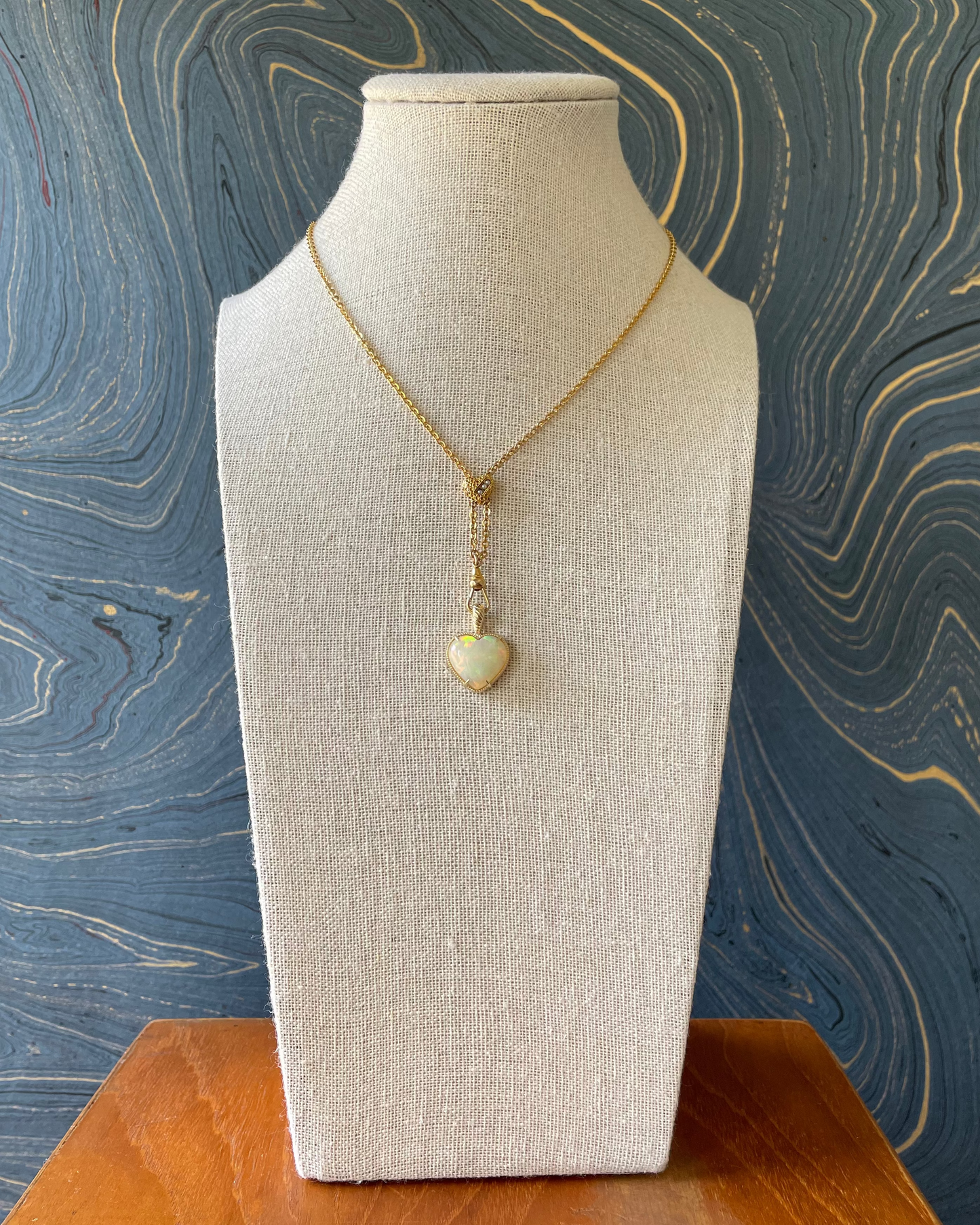 Big Twisted Heart Opal Pendant - 14k