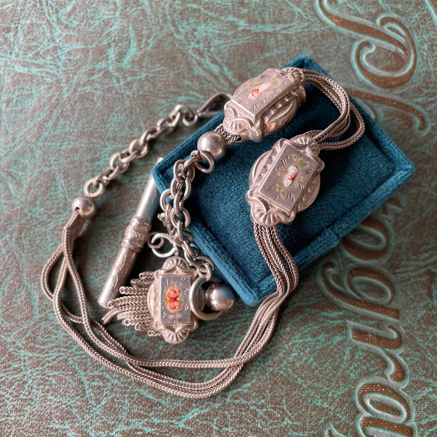 Enamel Rose Watch Chain - Silver