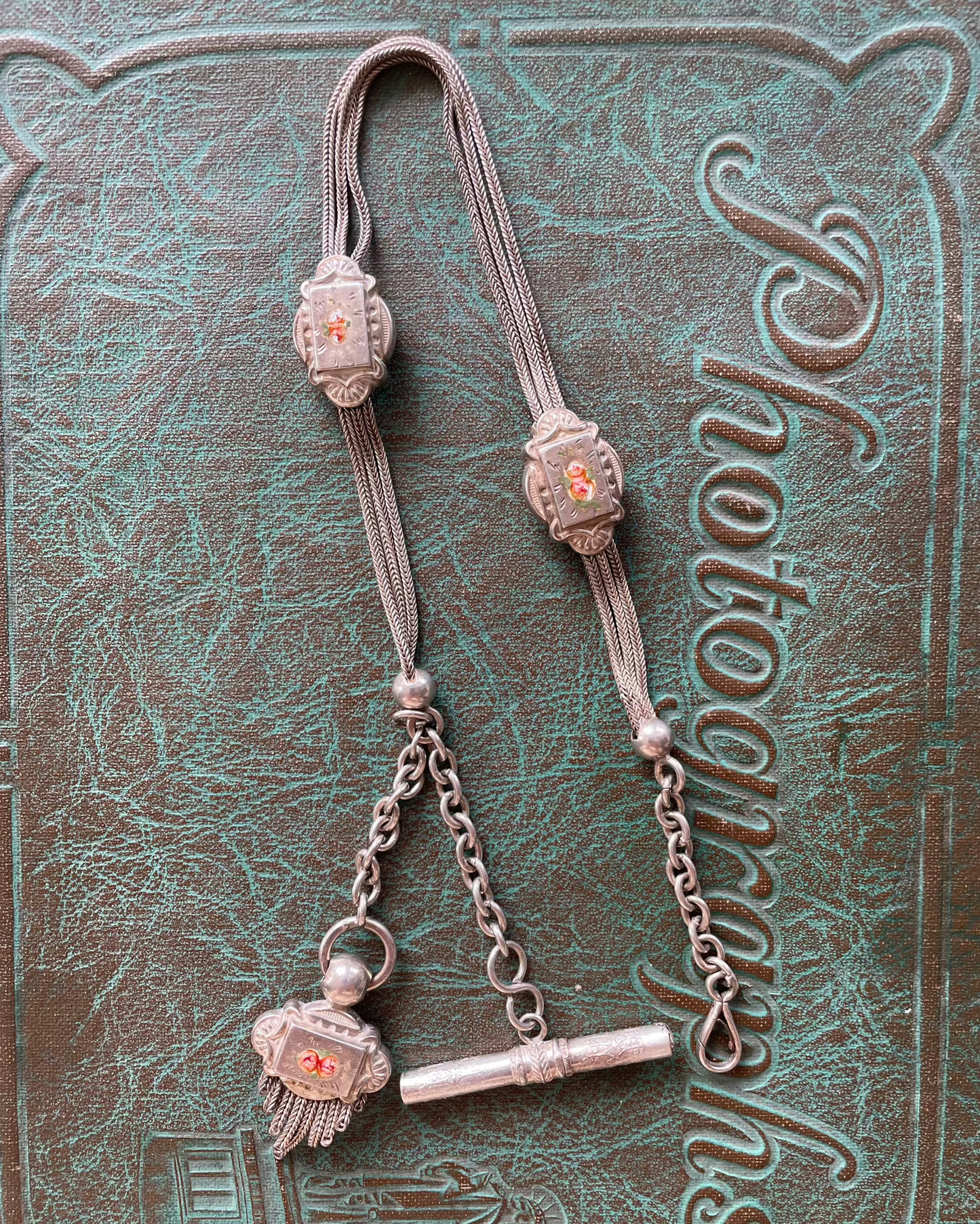 Enamel Rose Watch Chain - Silver