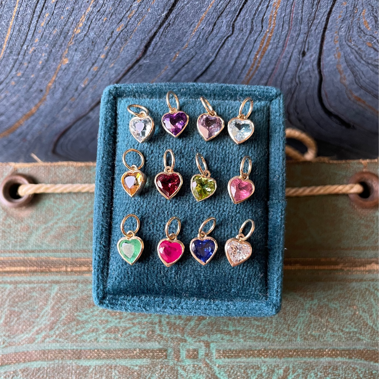 Gemstone Heart Charms - 14k
