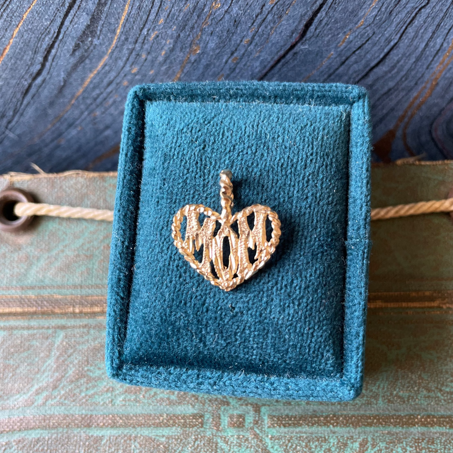 Tied to Mom Heart Charm - 14k