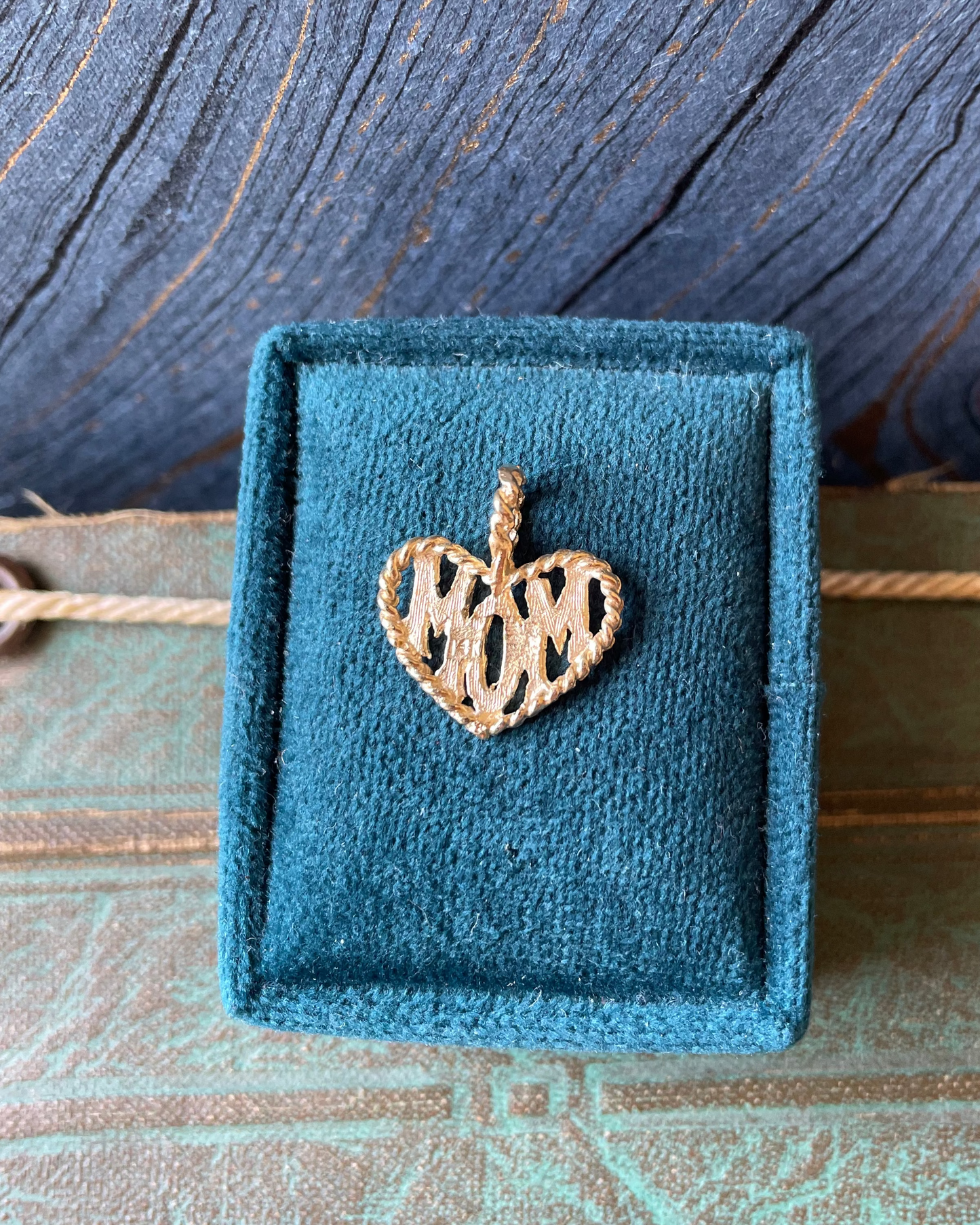Tied to Mom Heart Charm - 14k