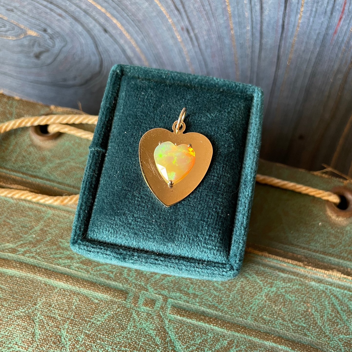 14k yellow gold rose cut opal heart on heart