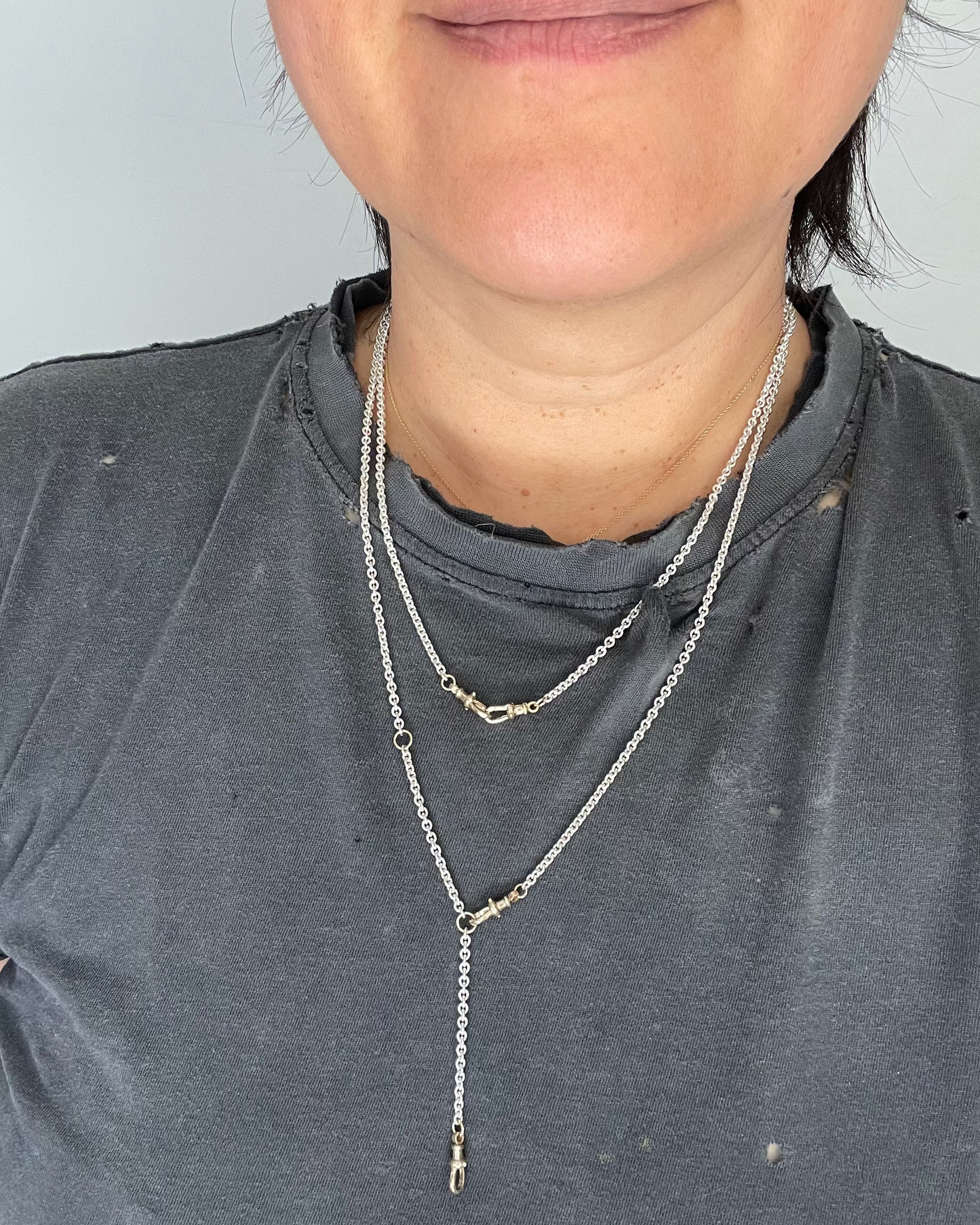 Mixed Double Dog Cable Chain - 925 & 14k
