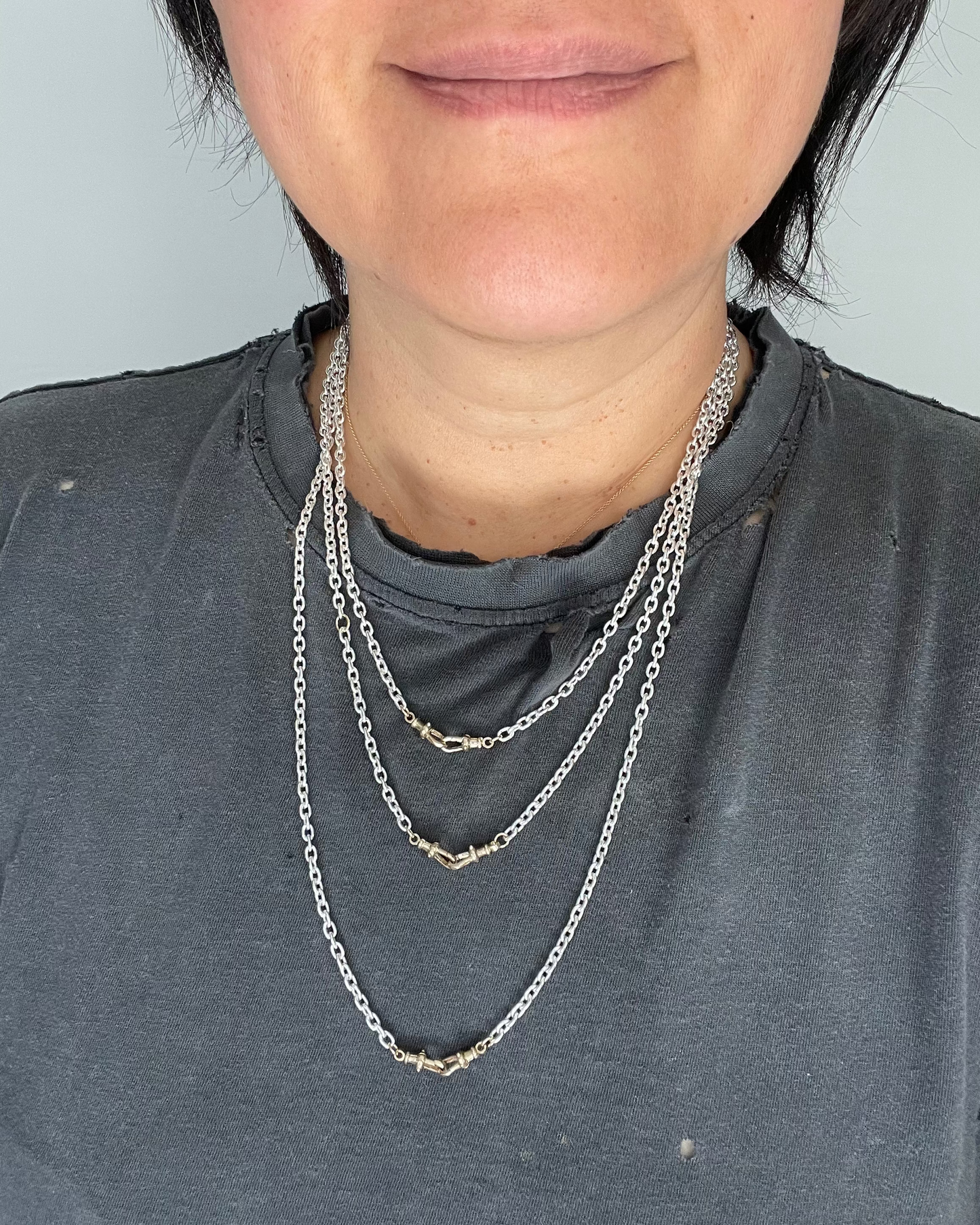 Mixed Double Dog Cable Chain - 925 & 14k