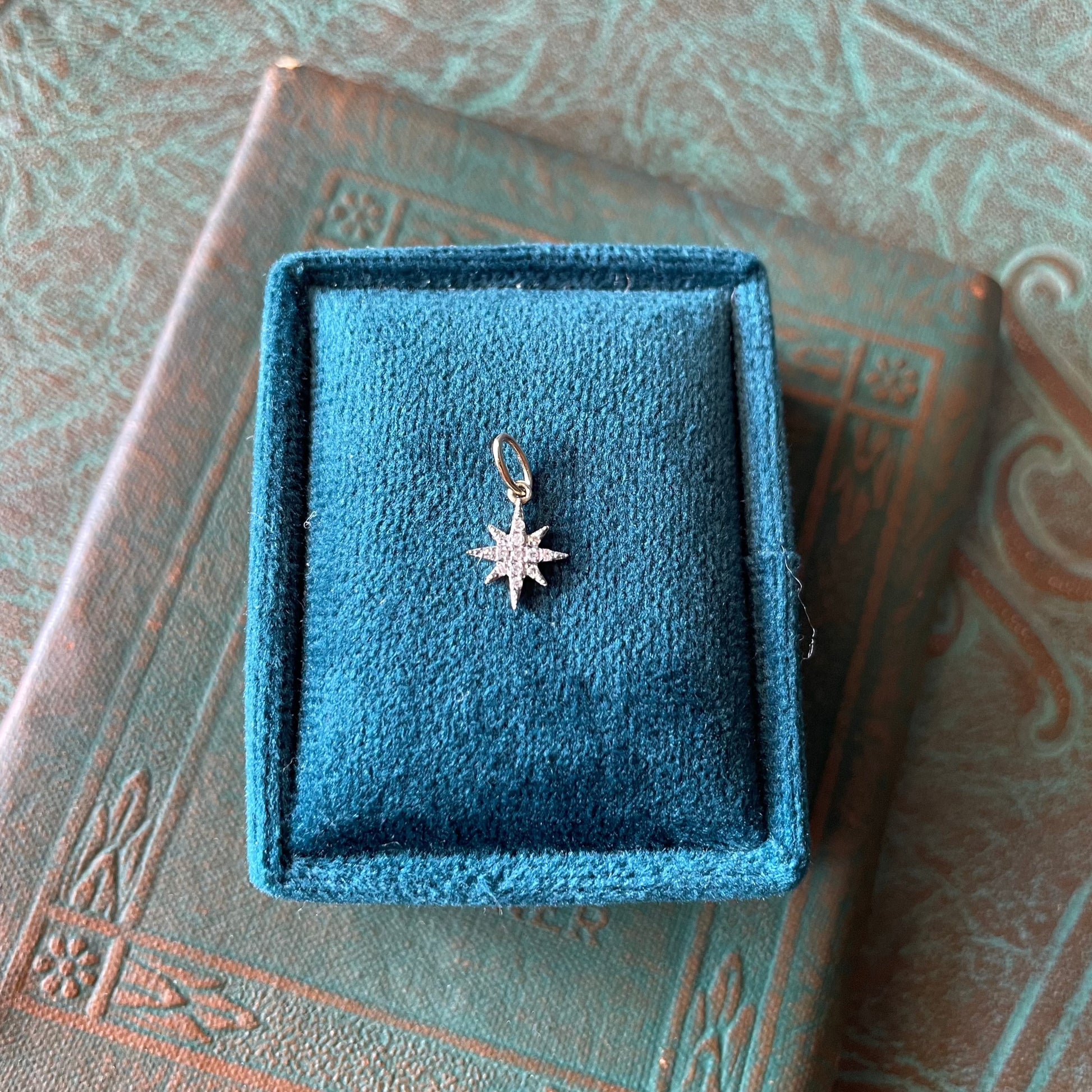 14k tiny pave diamond starburst charm