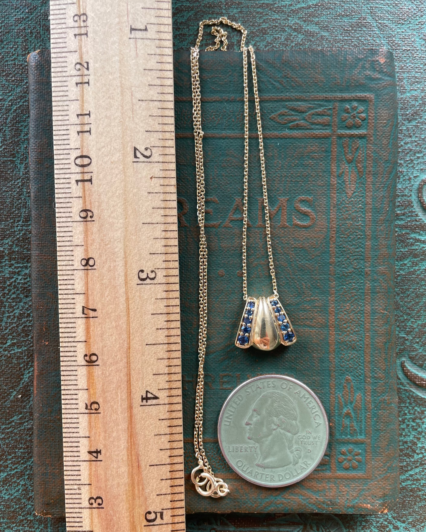 Sapphire Teardrop Slider Necklace - 14k