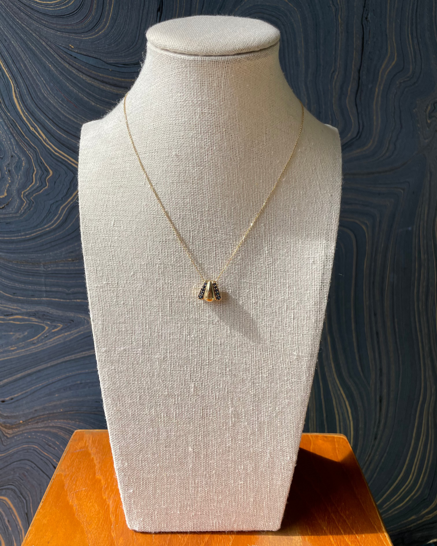 Sapphire Teardrop Slider Necklace - 14k