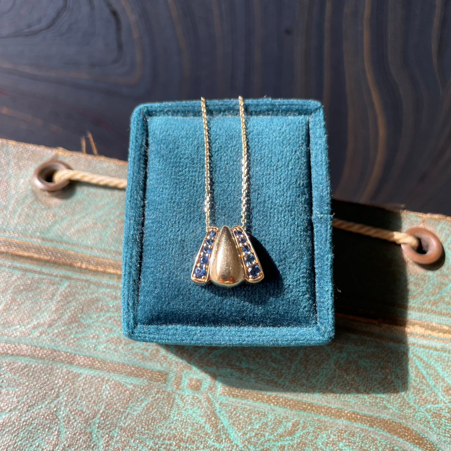 Sapphire Teardrop Slider Necklace - 14k