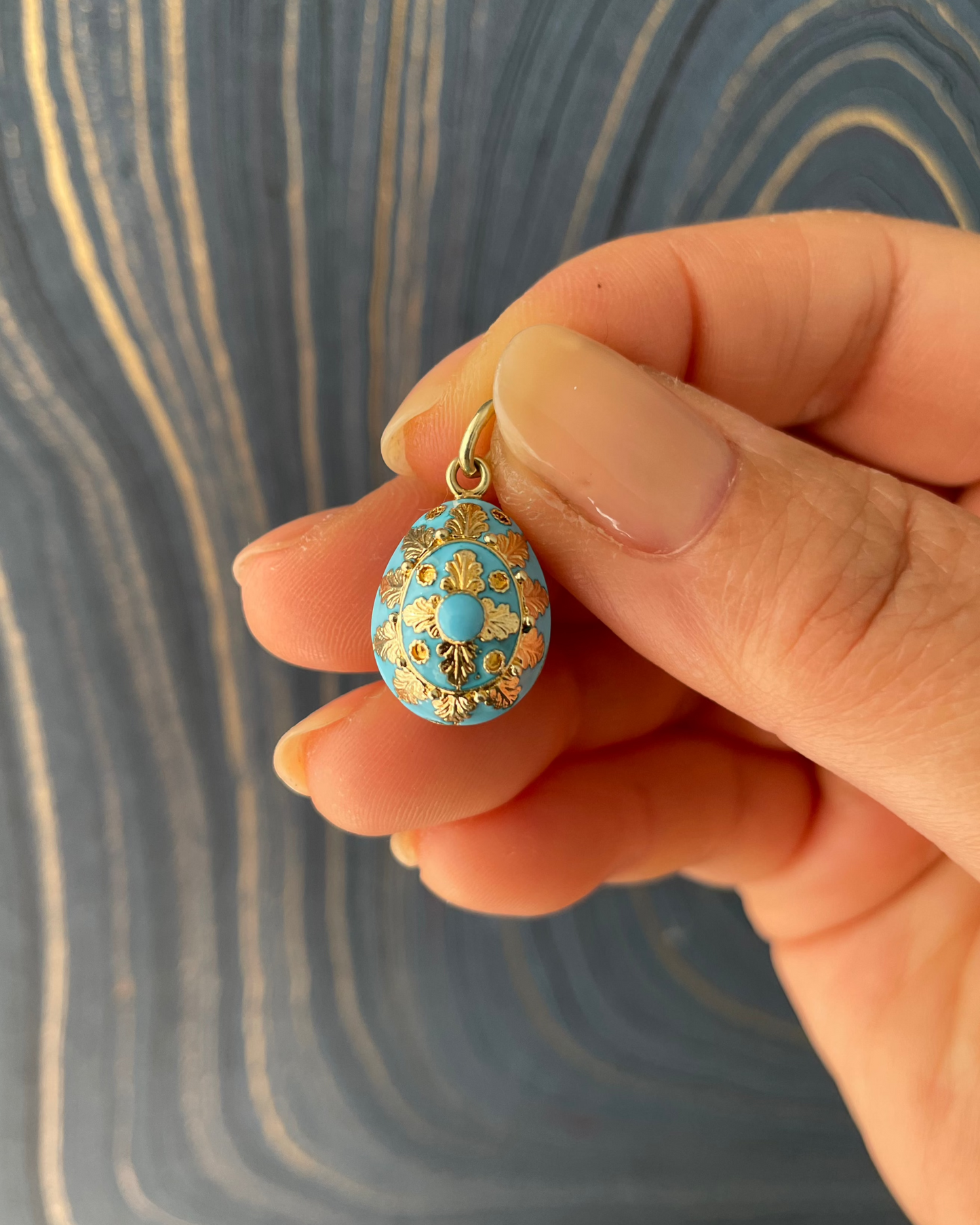 Turquoise Enamel Egg Charm - 13k