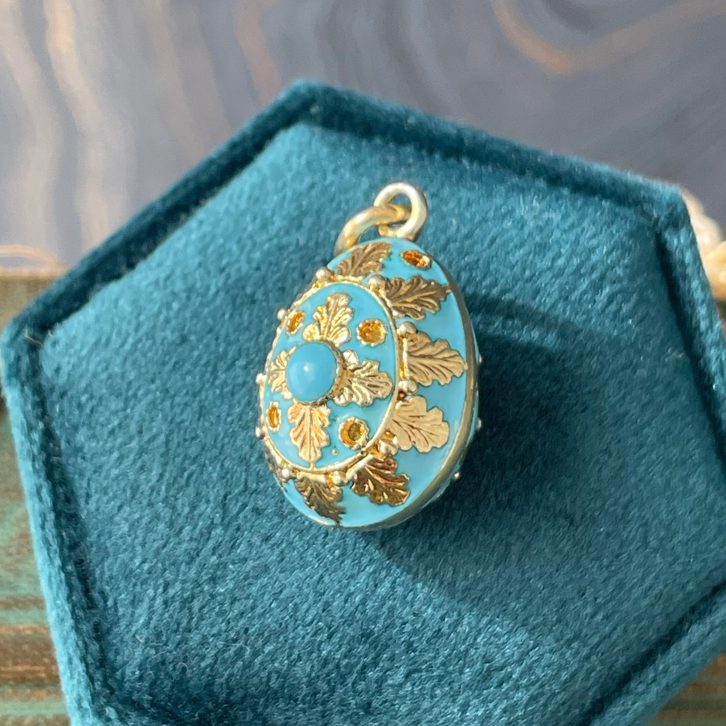 Turquoise Enamel Egg Charm - 13k