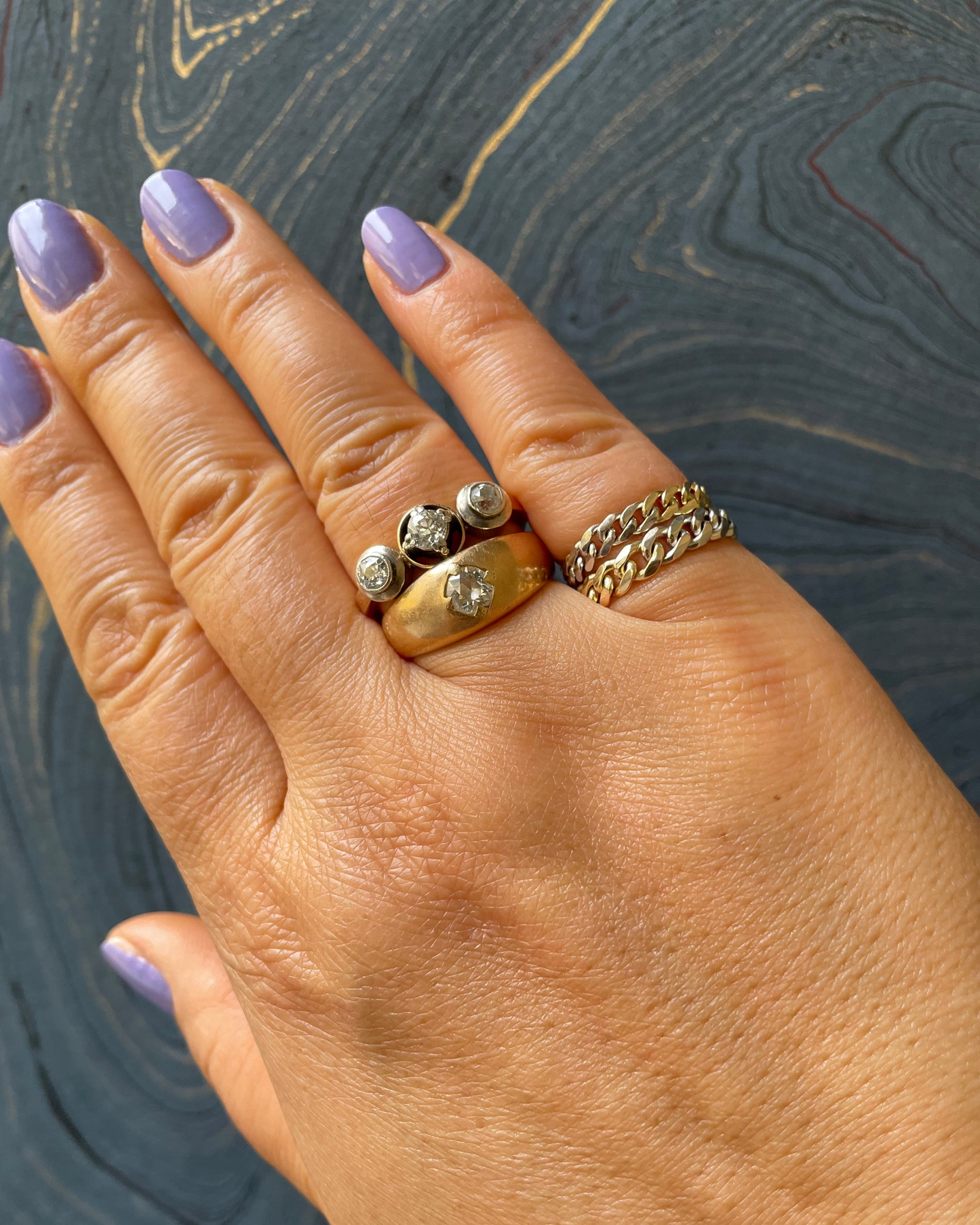 Half Half Cuban Ring - 14k