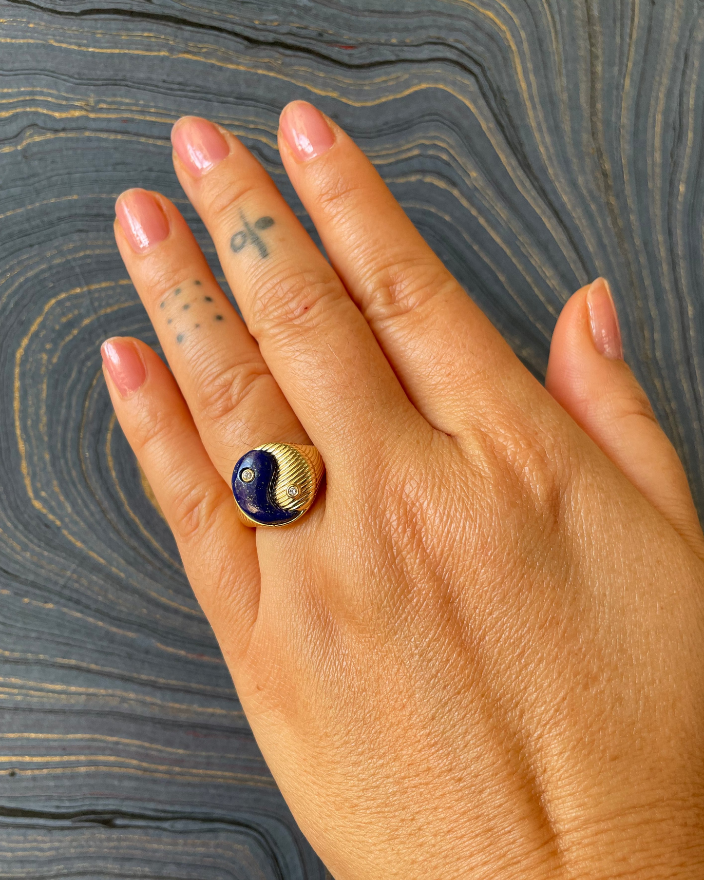 Yin Yang Lapis Ring - 14k