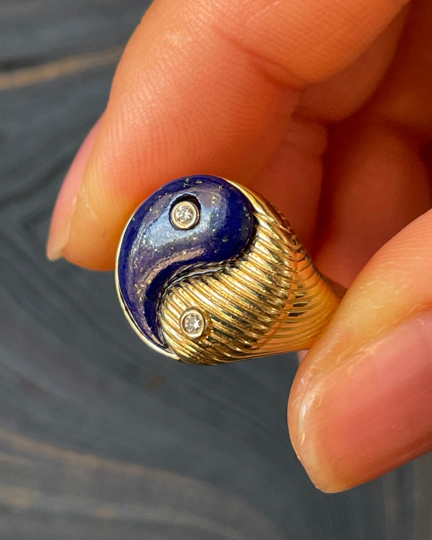 Yin Yang Lapis Ring - 14k